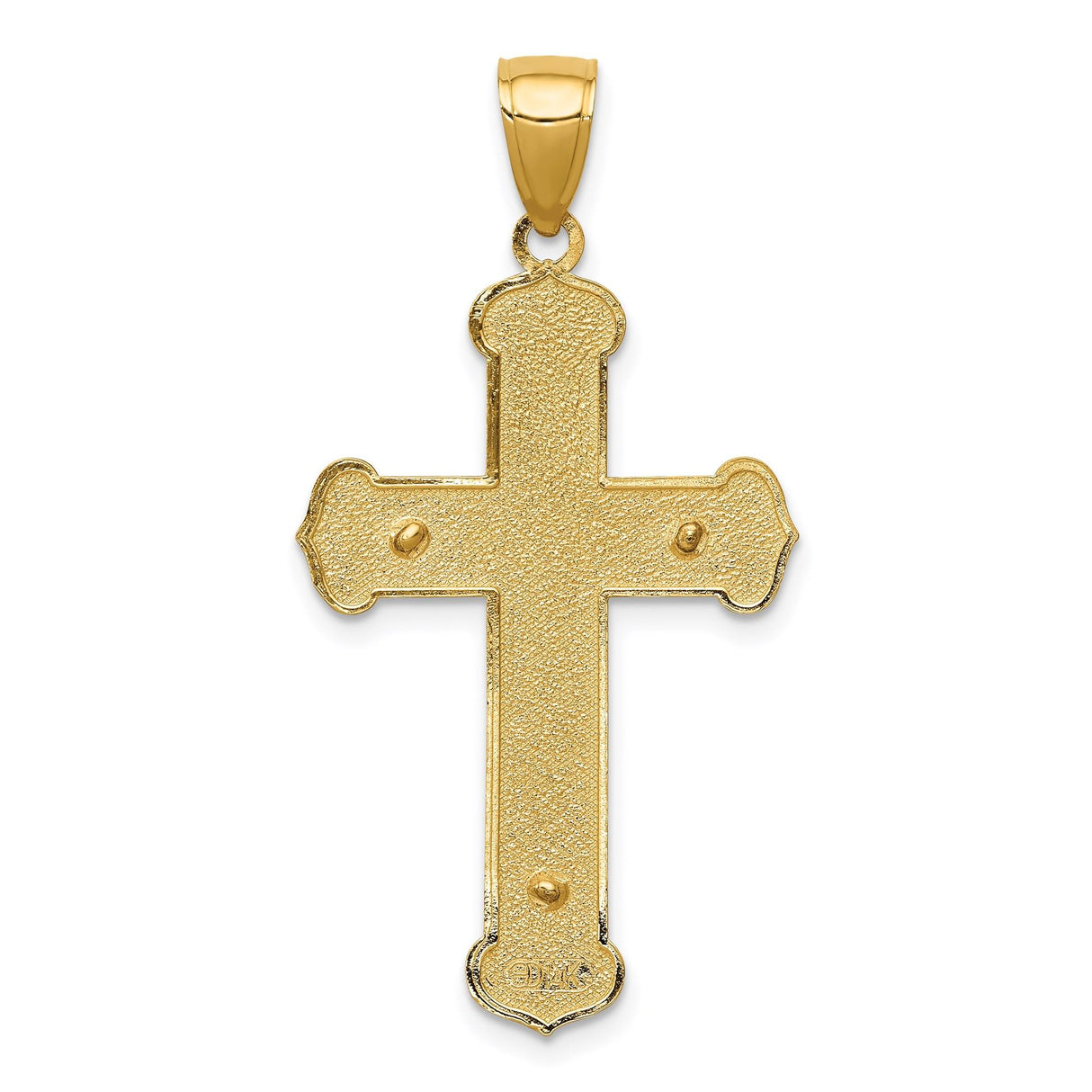 14k Yellow Gold Patonce Crucifix Pendant, Polished Cross with Christ High Relief