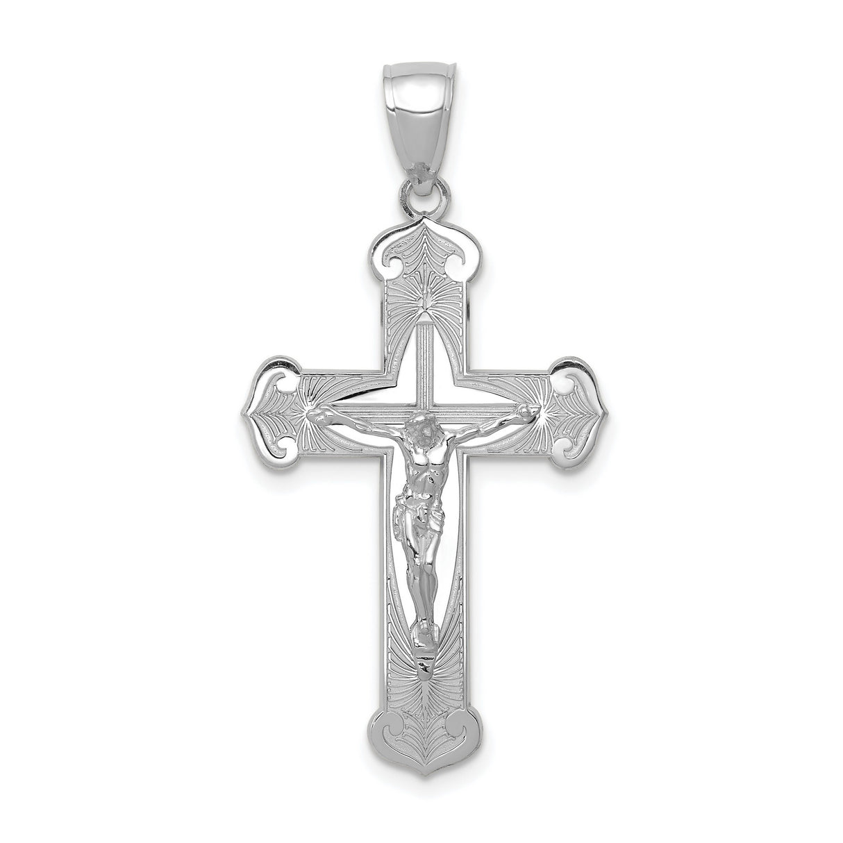 14k White Gold Crucifix Cross Pendant, High Polish Latin Design, Christian Faith Jewelry
