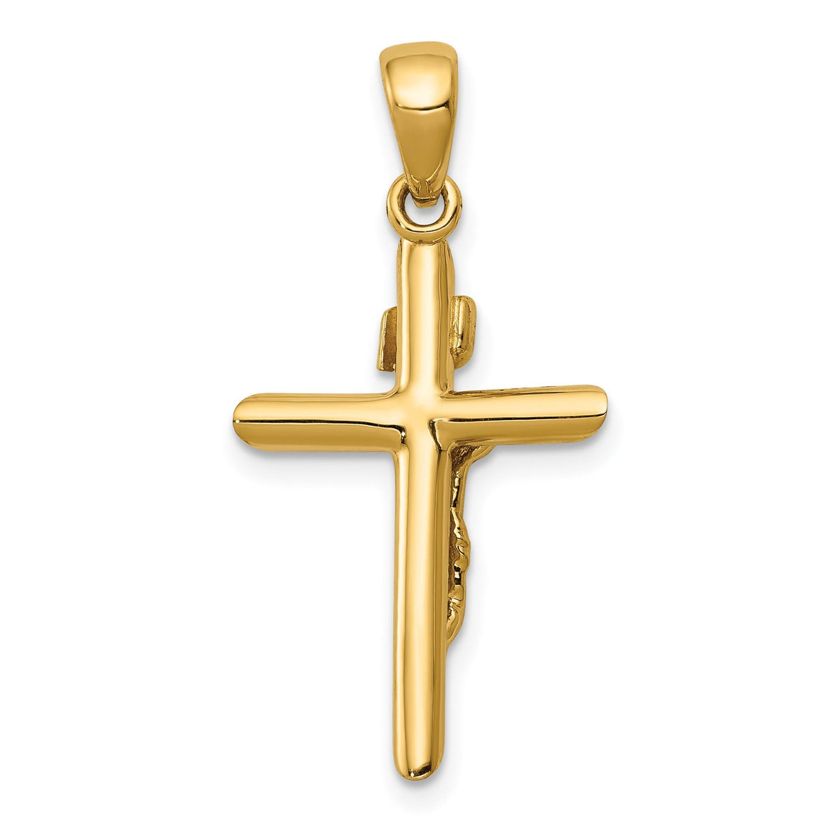 14k Yellow Gold Crucifix Pendant with INRI Inscription and Christ Figure