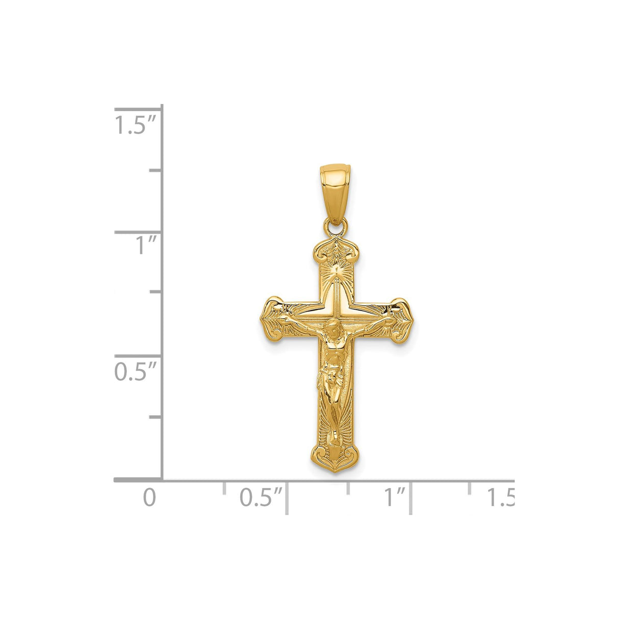 14k Yellow Gold Crucifix Cross Pendant with Patonce Passion Jesus Design