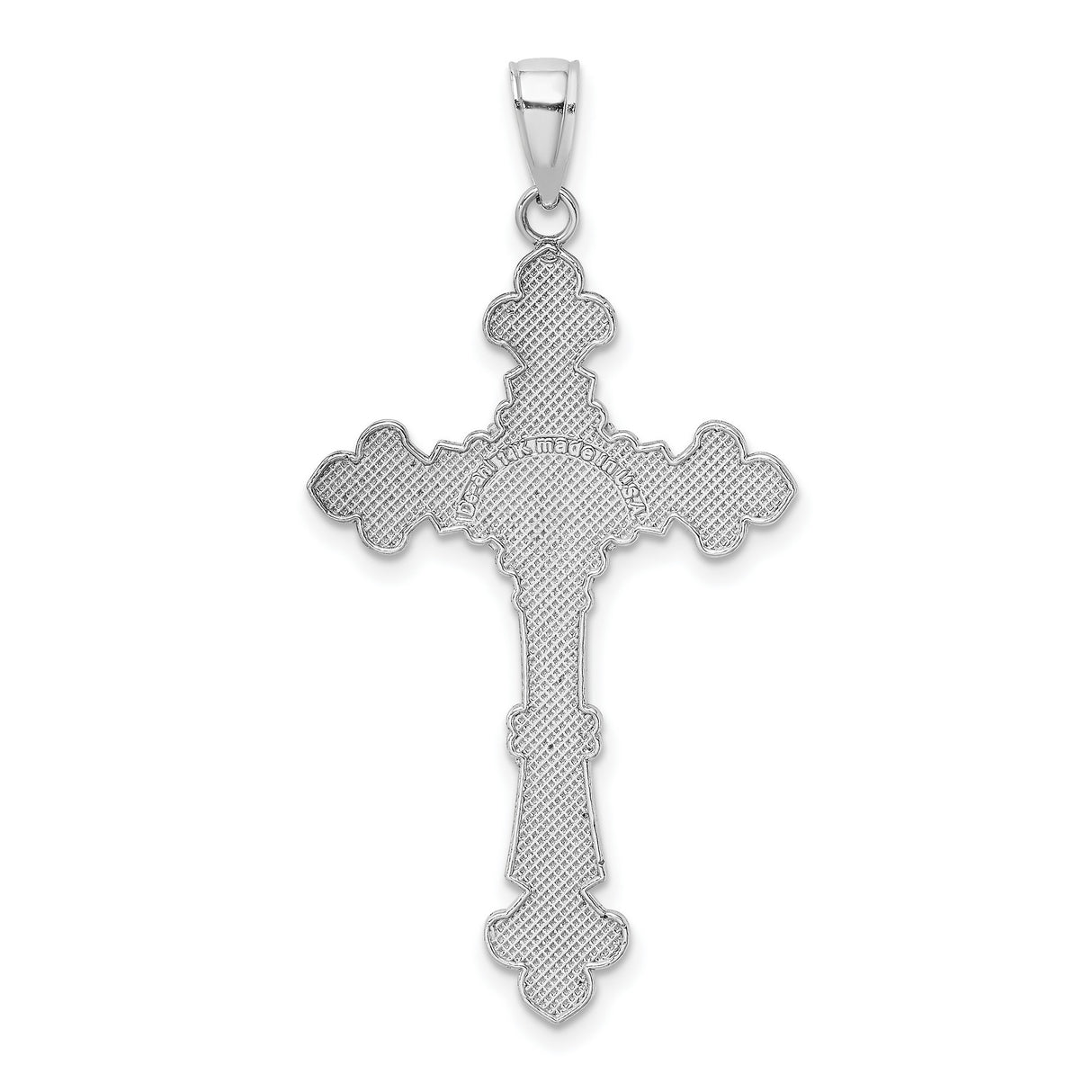 14k White Gold Crucifix Pendant with INRI and Fleur de Lis Design for Men and Women
