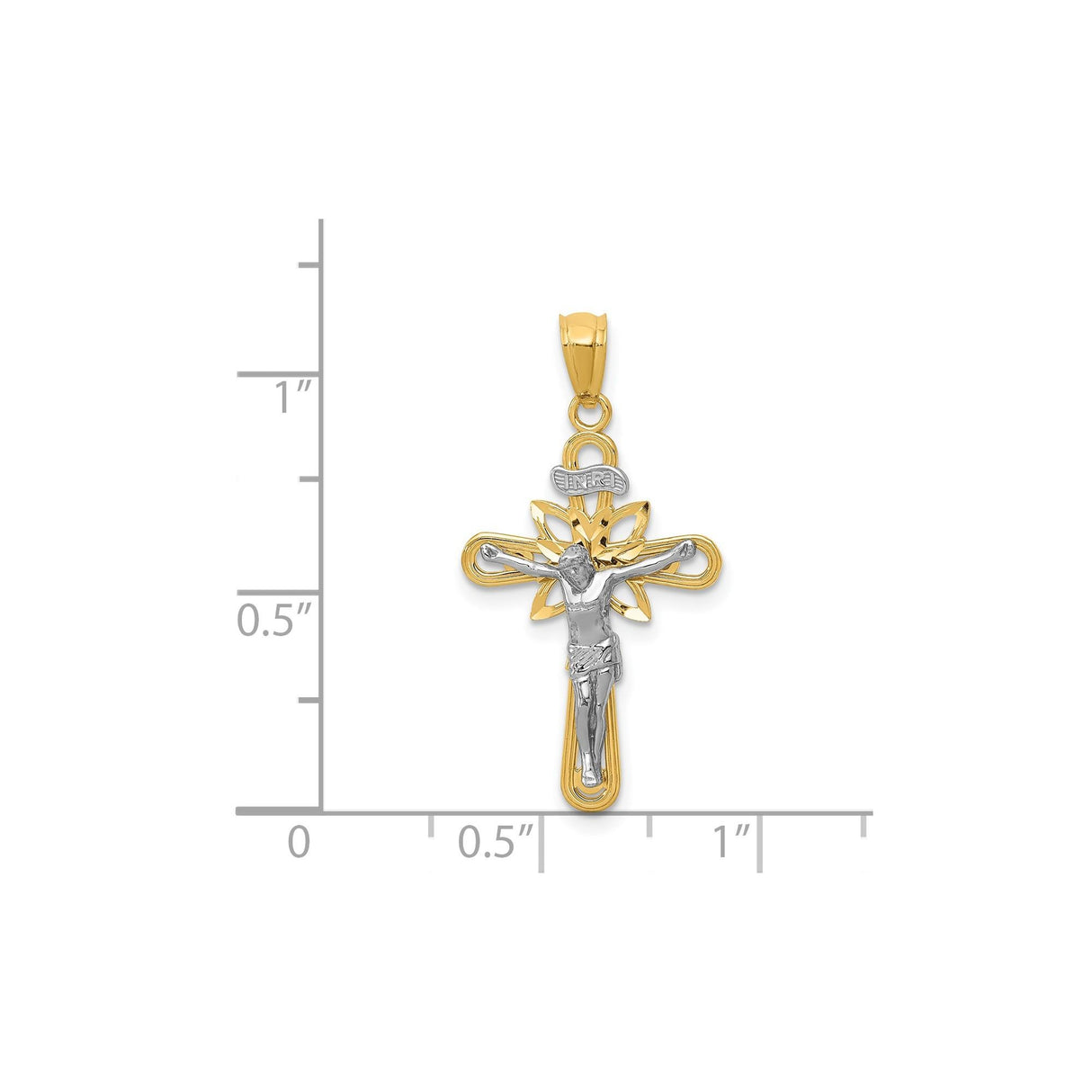 14k Two-Tone Gold Crucifix Cross Pendant INRI for Men and Women