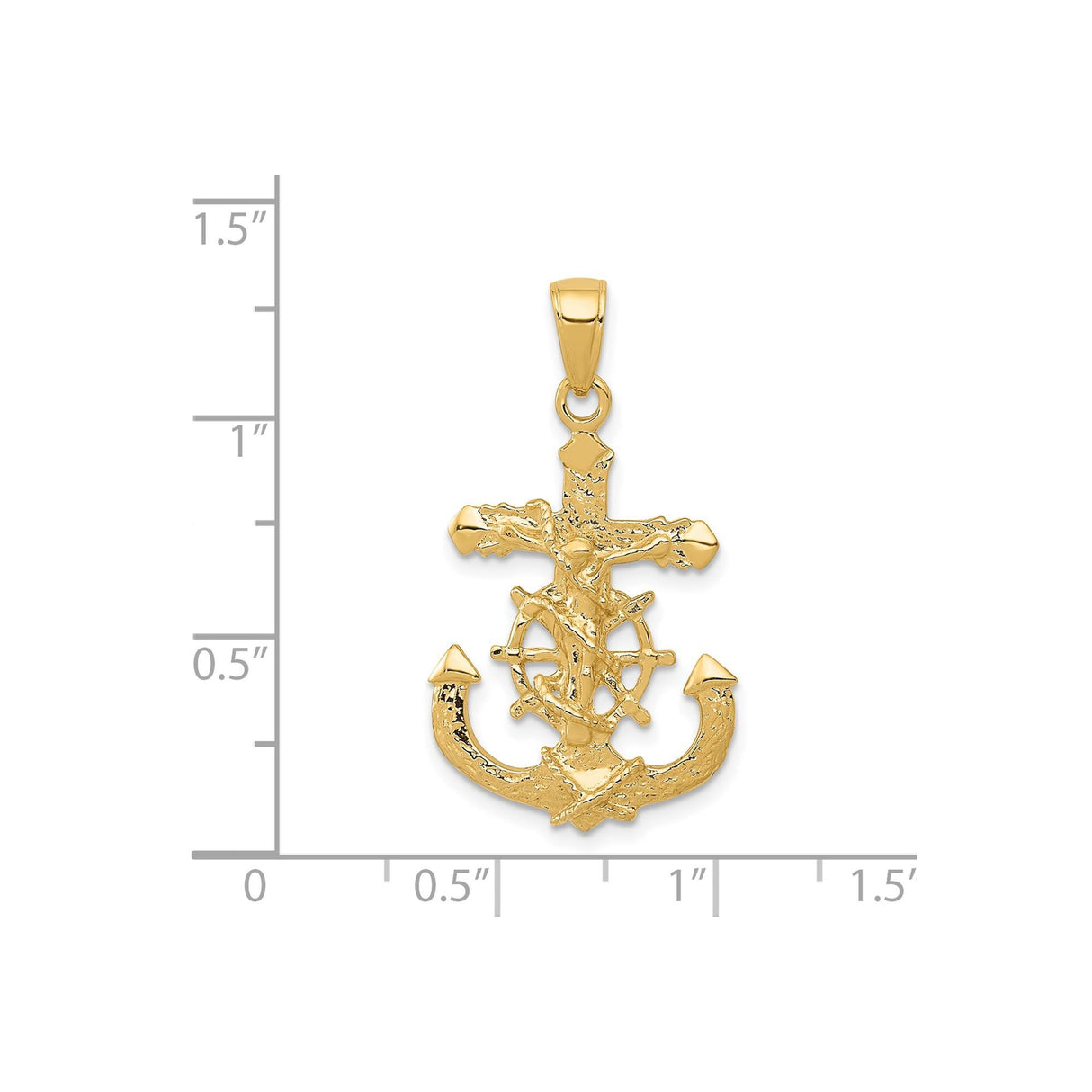 14k Yellow Gold Crucifix Pendant with Textured Mariner Anchor Cross Design