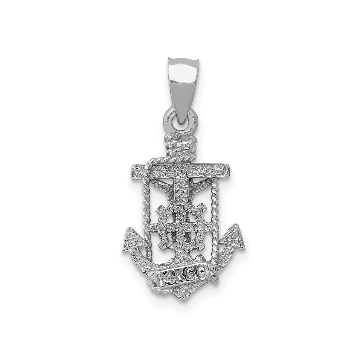 14k White Gold Crucifix Cross Pendant with Anchor and Rope Design