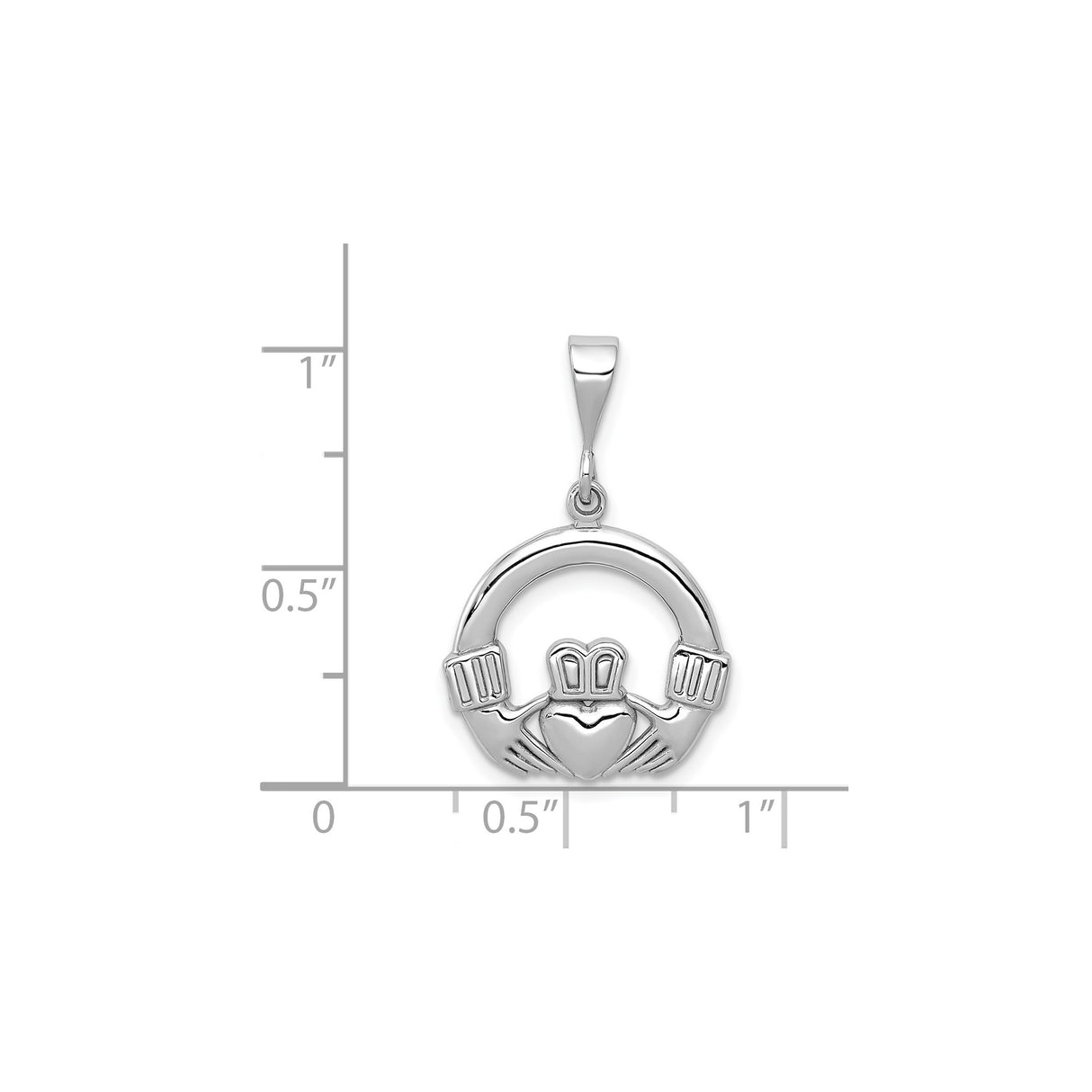 14k White Gold Claddagh Pendant with Heart, Hands, and Crown Emblem, Celtic Symbol of Love and Loyalty