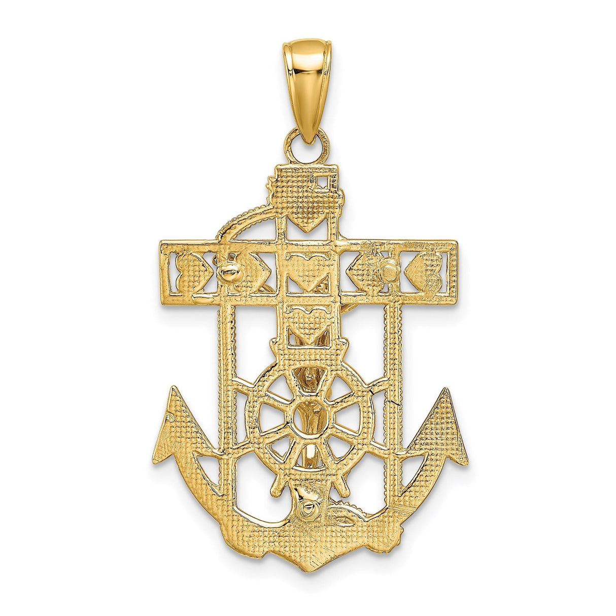 14k Yellow Gold Mariners Crucifix Pendant with Jesus on Textured Anchor Cross