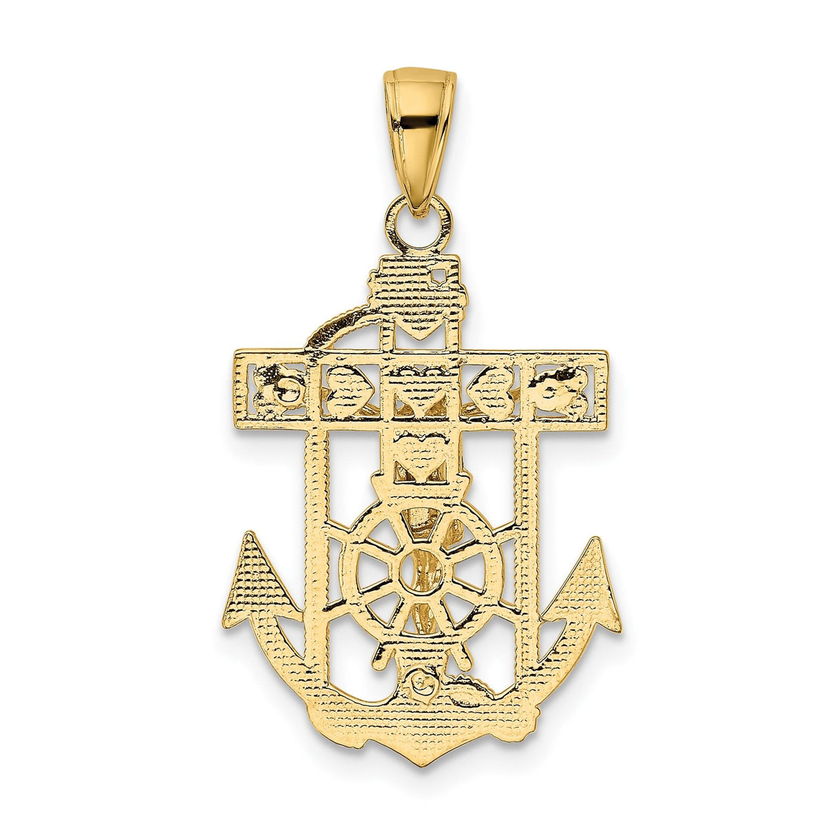 14k Yellow Gold Crucifix Pendant with Detailed Jesus, Mariner Cross Religious Charm