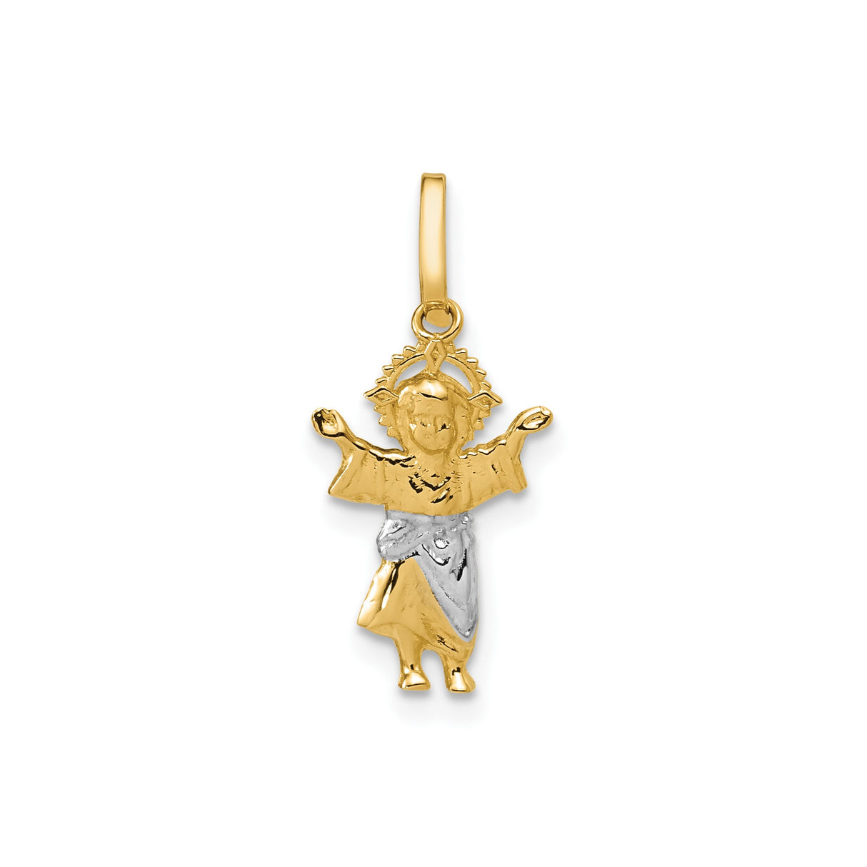 14k Multi-Tone Gold Baby Jesus Pendant with Outstretched Arms and Radiant Halo