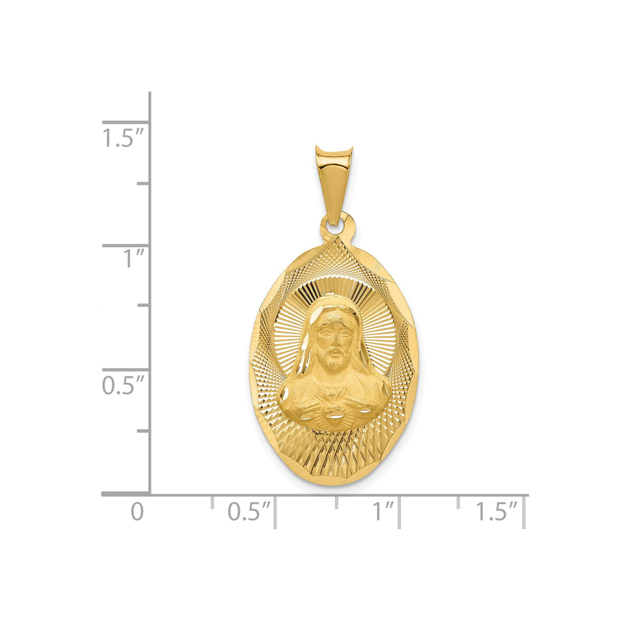 14k Yellow Gold Sacred Heart Jesus Pendant with Radiant Oval Background Medal