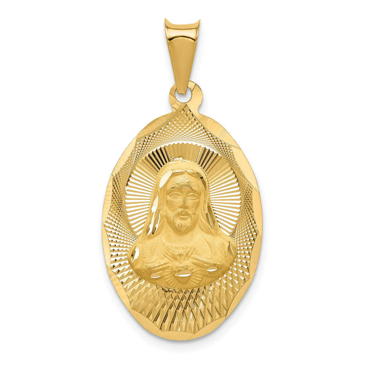14k Yellow Gold Sacred Heart Jesus Pendant with Radiant Oval Background Medal
