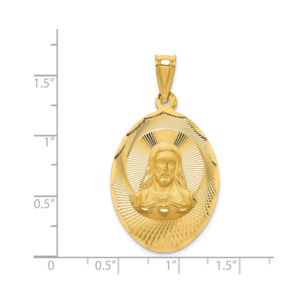 14k Yellow Gold Sacred Heart of Jesus Oval Pendant Medal, Catholic Religious Charm