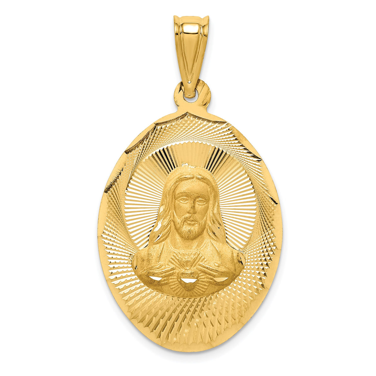 14k Yellow Gold Sacred Heart of Jesus Oval Pendant Medal, Catholic Religious Charm