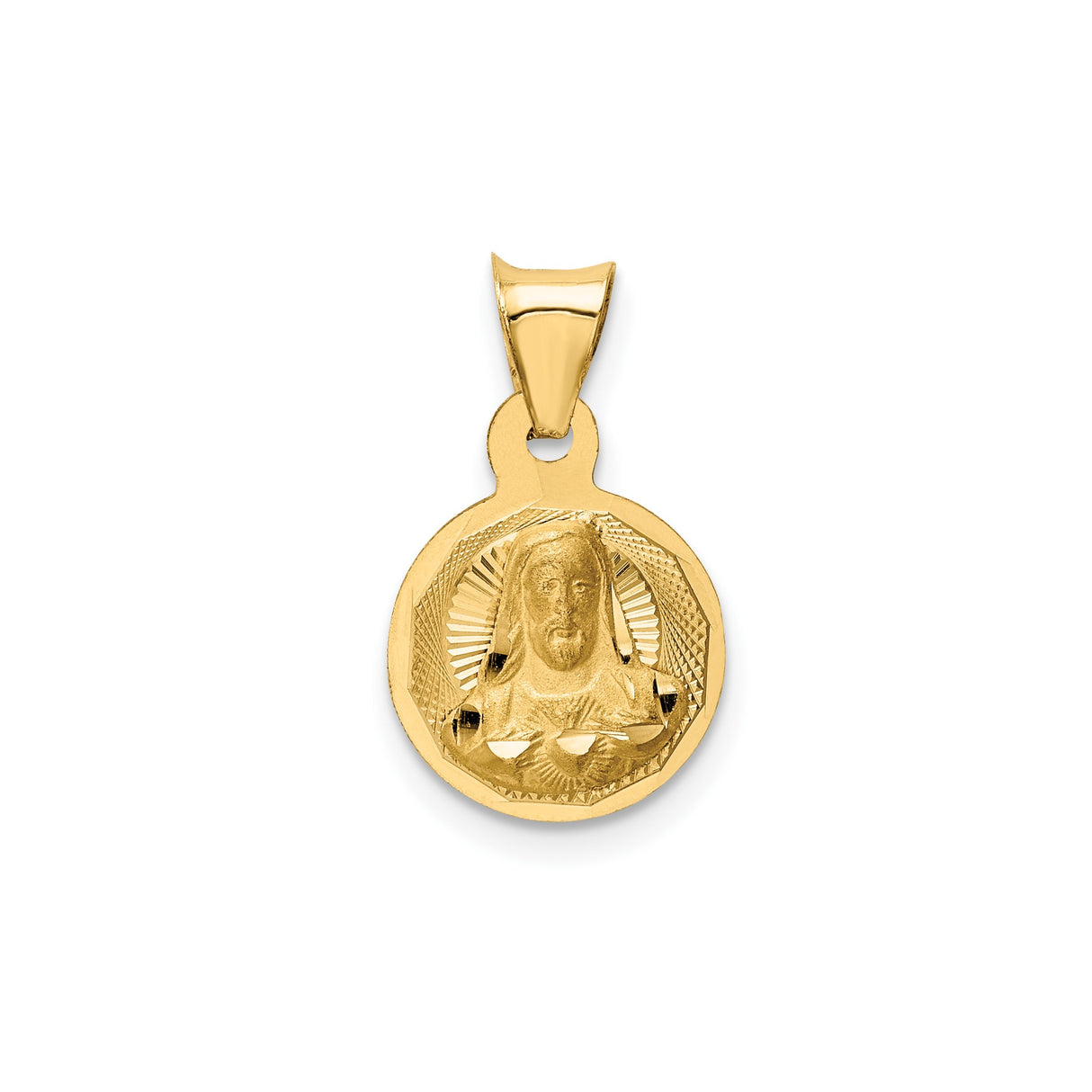 14k Yellow Gold Pendant with Raised Jesus Christ Sacred Heart Medallion Design
