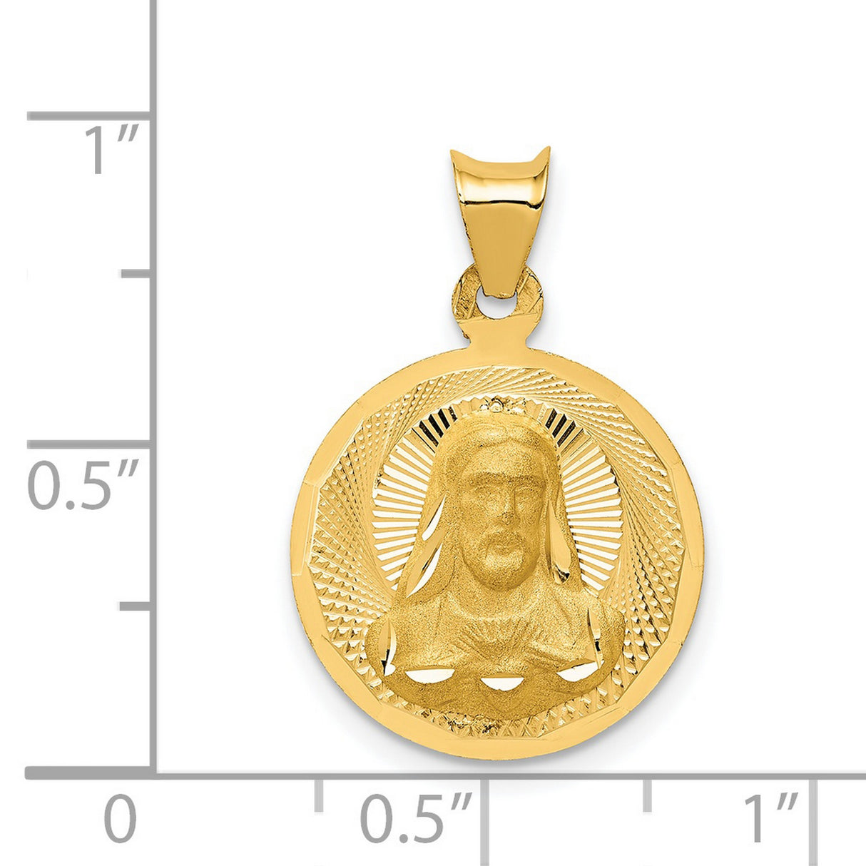 Polished Sagrado Corazon de Jesus Round Medal Charm Pendant in Real 14k Yellow Gold