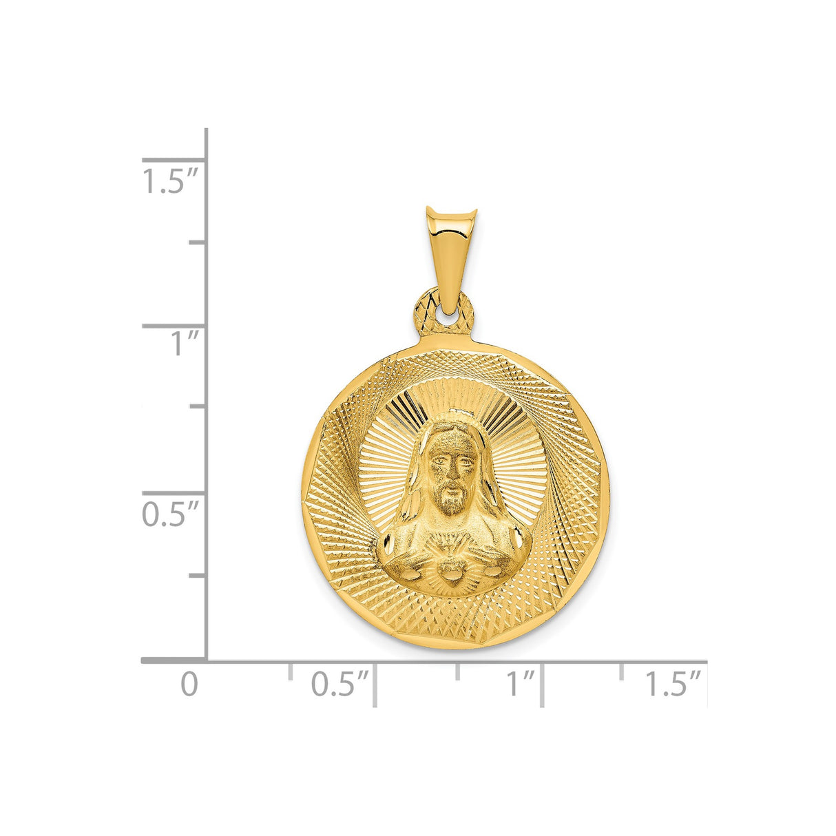 14k Yellow Gold Sacred Heart of Jesus Pendant, Catholic Religious Medal Charm