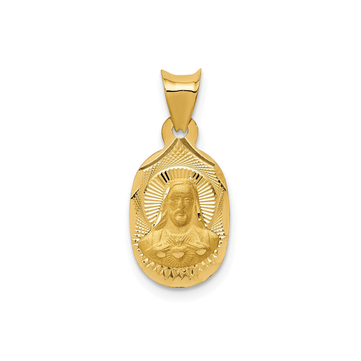 14k Yellow Gold Sacred Heart Jesus Pendant with Radiating Light Design