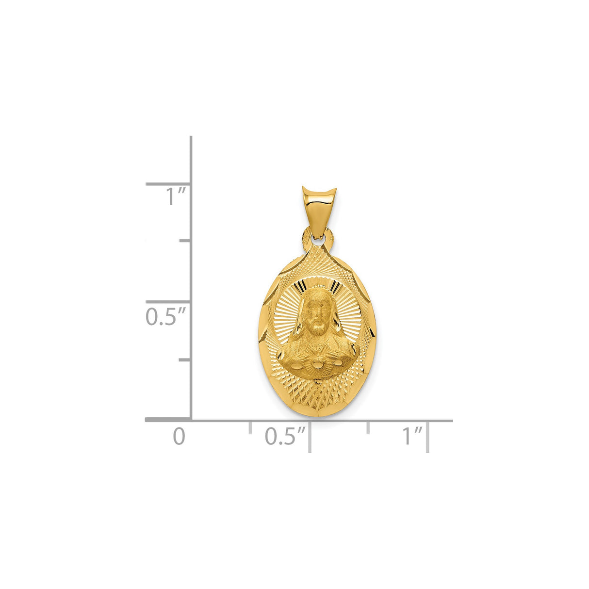 14k Yellow Gold Sacred Heart of Jesus Oval Pendant, Religious Medallion for Men or Women
