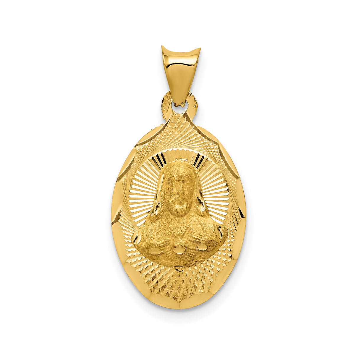 14k Yellow Gold Sacred Heart of Jesus Oval Pendant, Religious Medallion for Men or Women