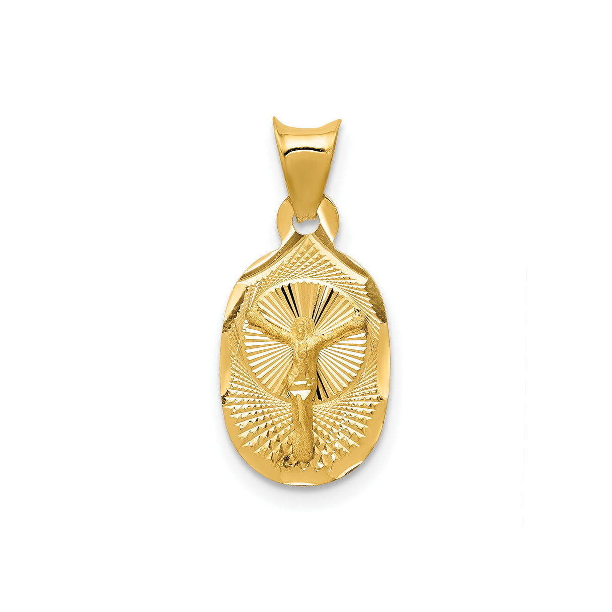 14k Yellow Gold Jesus Pendant with Outstretched Arms and Sunburst Design