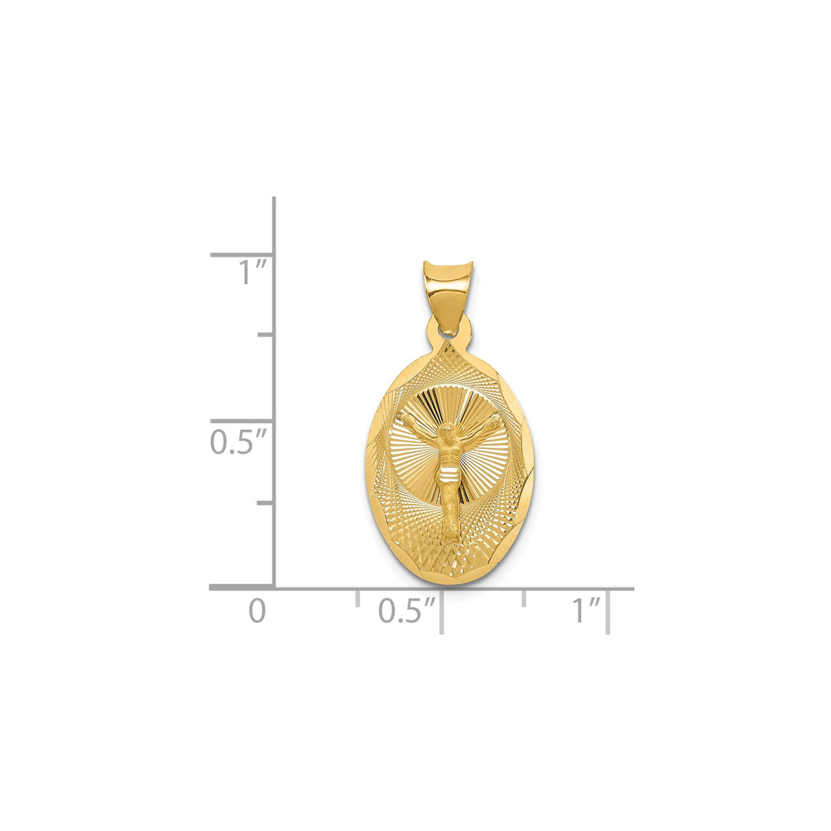 14k Yellow Gold Oval Pendant with Jesus Depiction and Radiating Light Theme