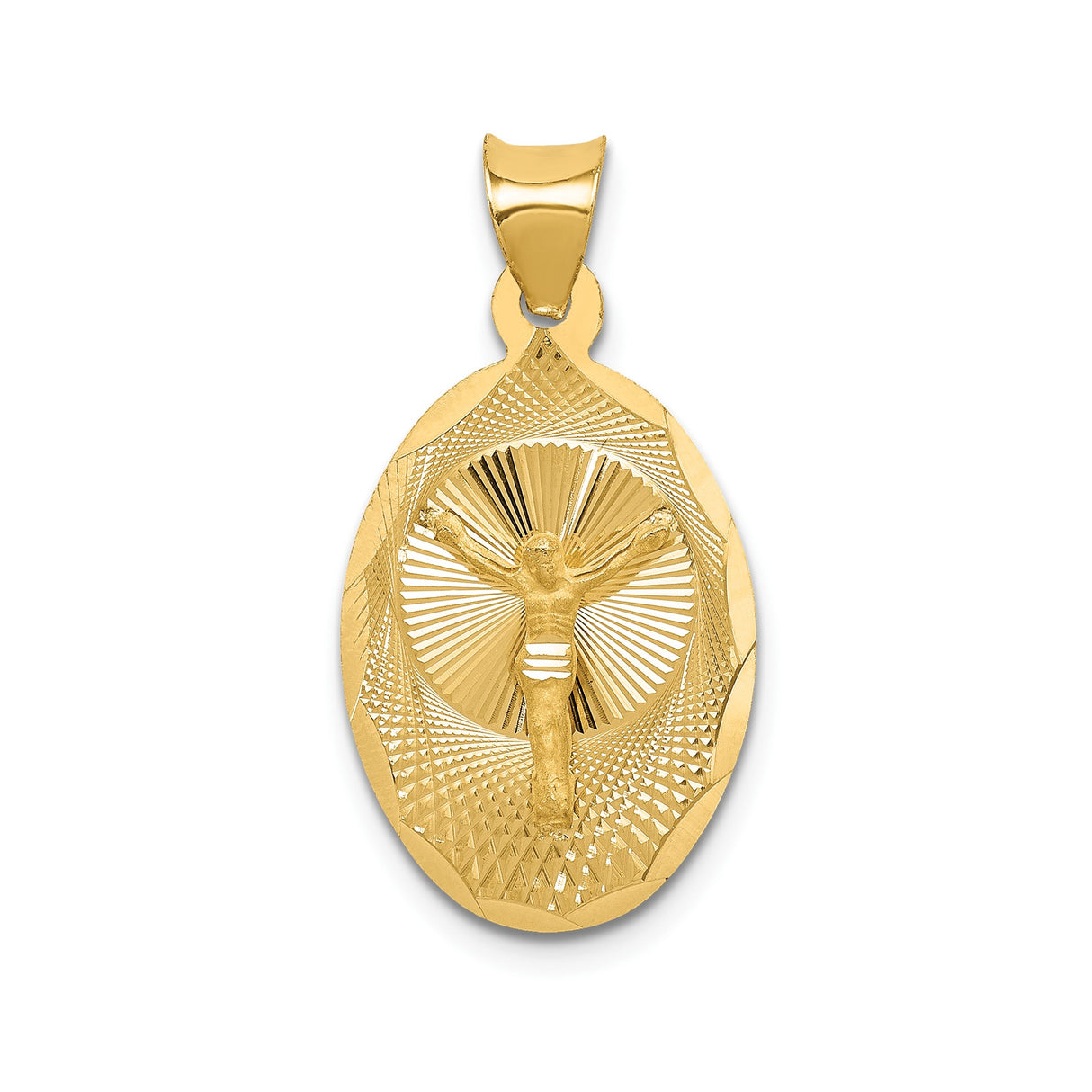 14k Yellow Gold Oval Pendant with Jesus Depiction and Radiating Light Theme
