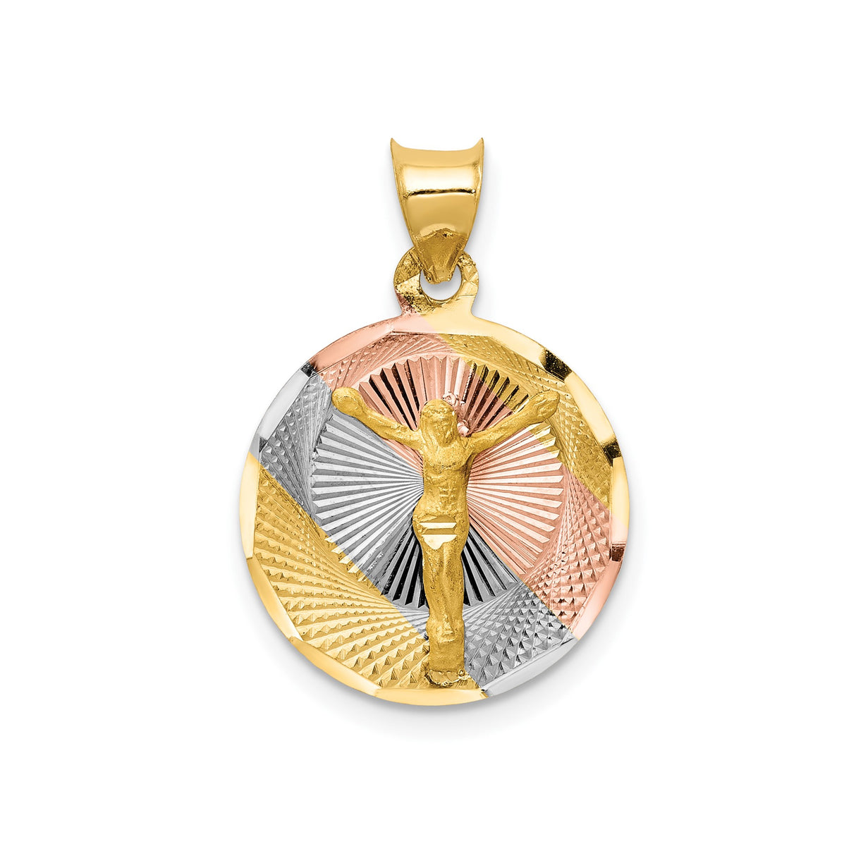 14k Tri-Color Gold Jesus Pendant with Outstretched Arms, Christian Faith Charm