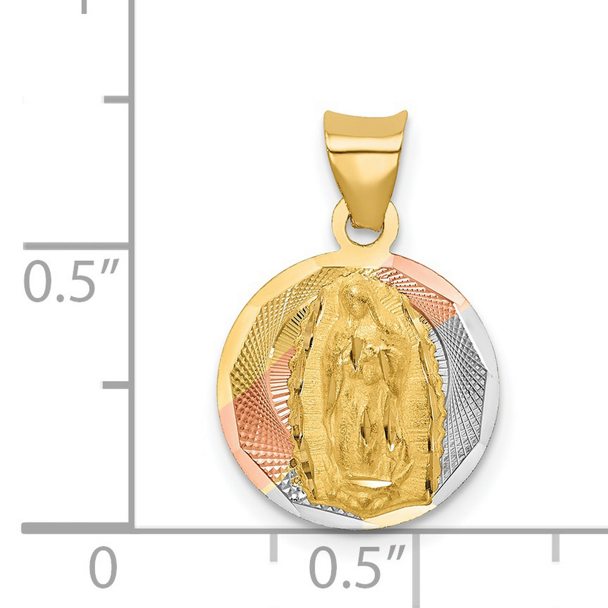 Polished Our Lady of Guadalupe Round Charm Pendant in Real 14k Multi-Tone Gold