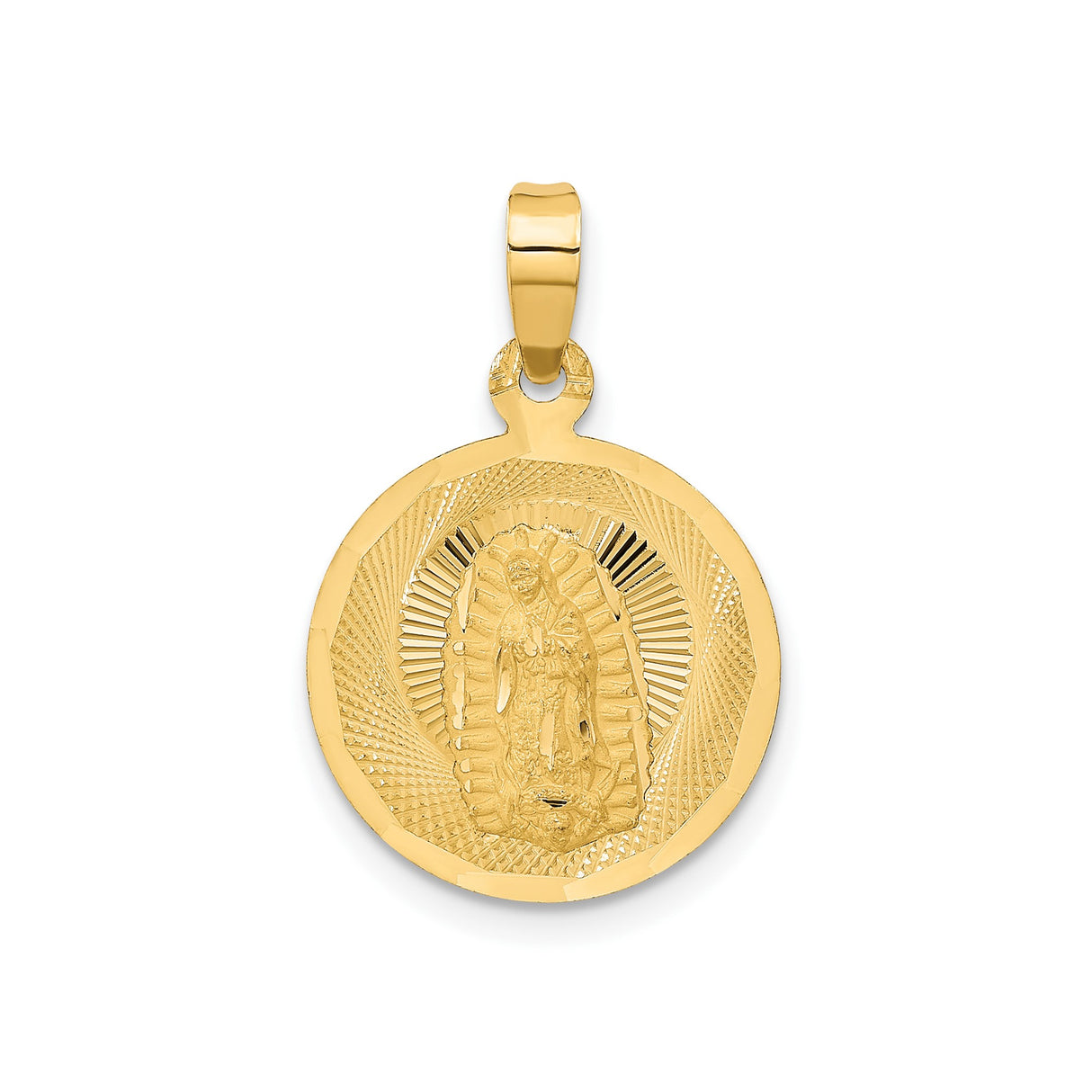 14k Yellow Gold Our Lady of Guadalupe Pendant with Mandorla Design, Religious Medal