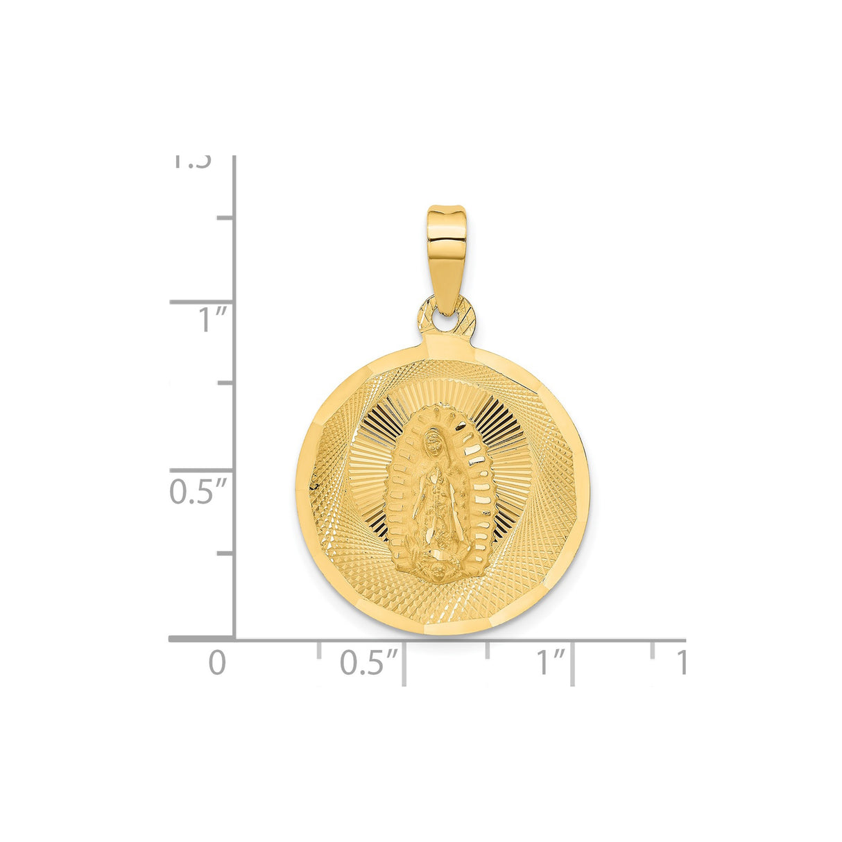 14k Yellow Gold Our Lady of Guadalupe Pendant, Catholic Virgin Mary Religious Medal