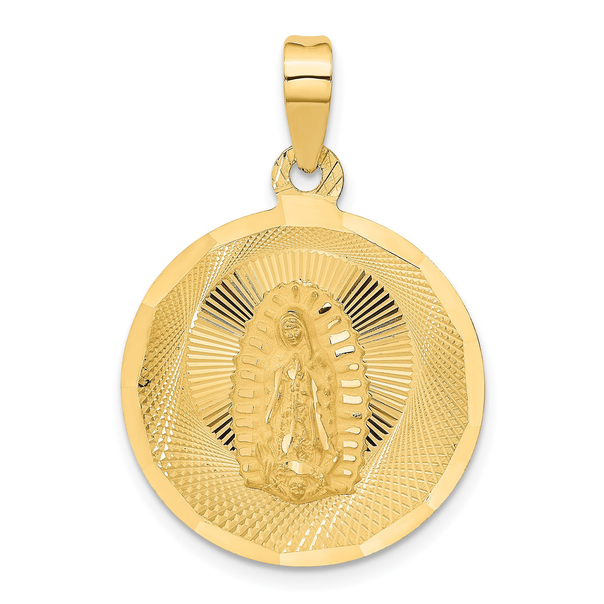 14k Yellow Gold Our Lady of Guadalupe Pendant, Catholic Virgin Mary Religious Medal