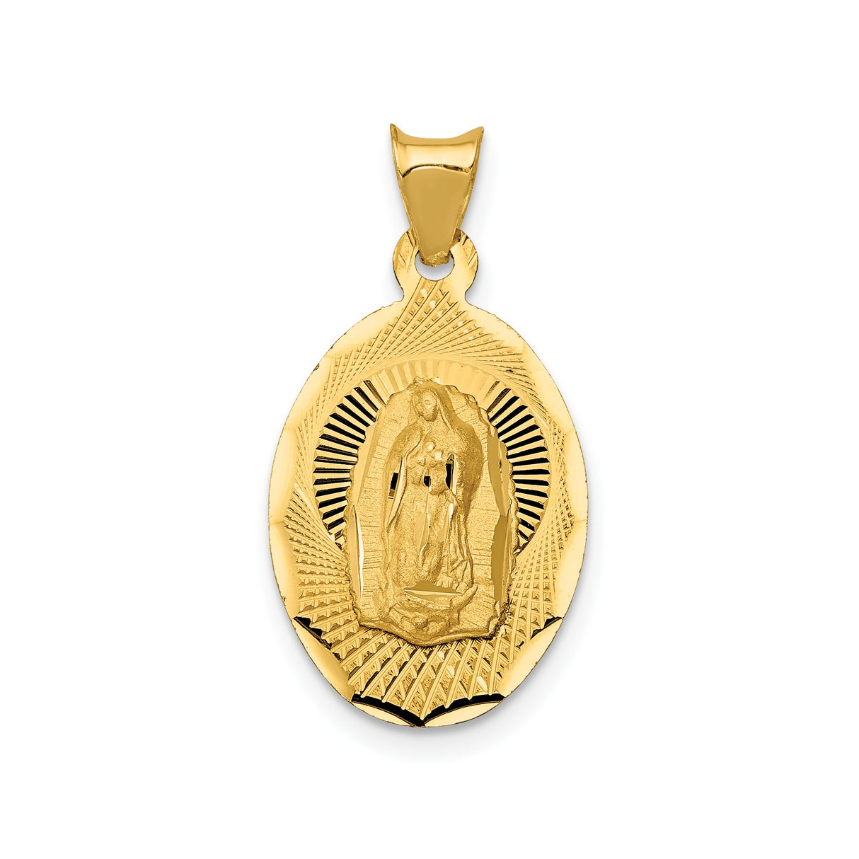 14k Yellow Gold Oval Pendant Featuring Virgin Mary Holding Baby Jesus, Christian Charm