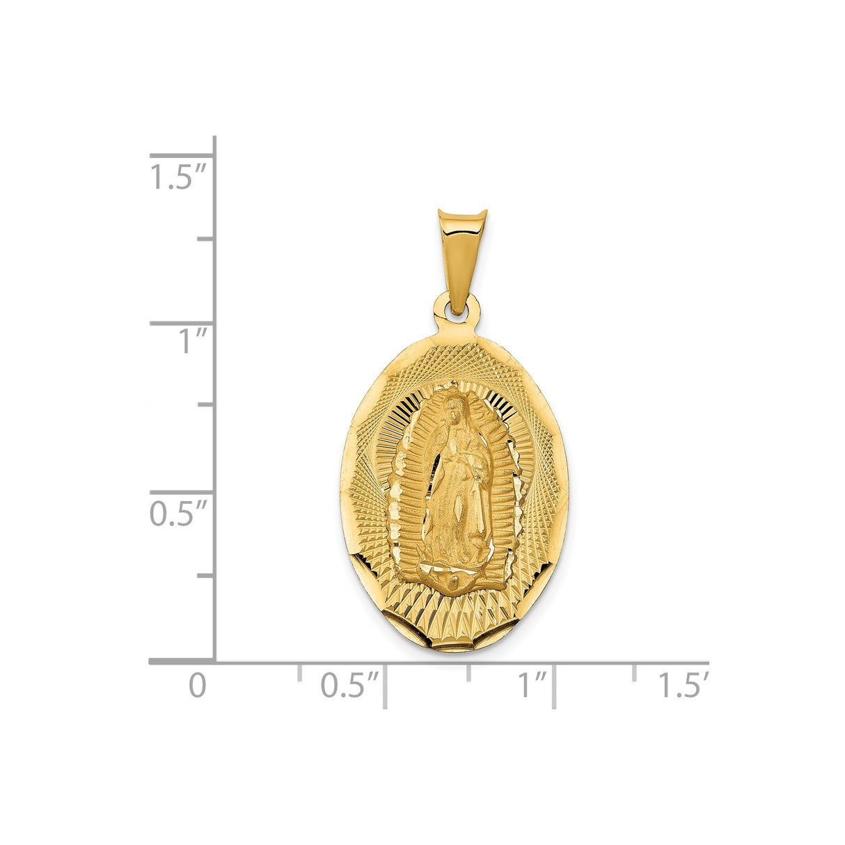 14k Yellow Gold Oval Pendant Featuring Our Lady of Guadalupe Religious Medallion