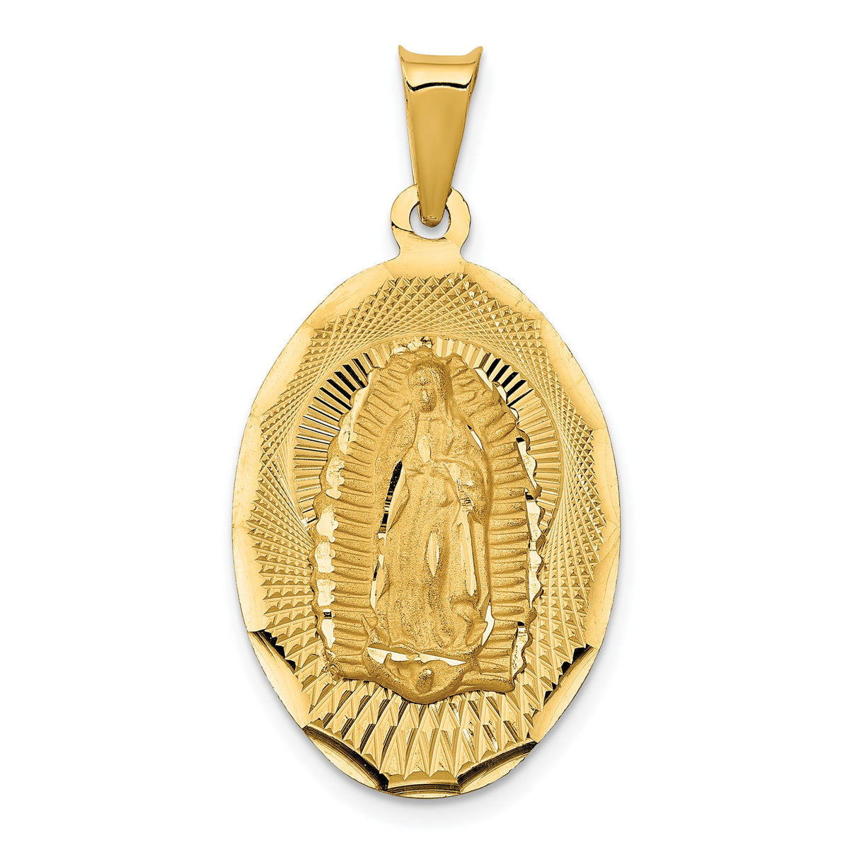14k Yellow Gold Oval Pendant Featuring Our Lady of Guadalupe Religious Medallion