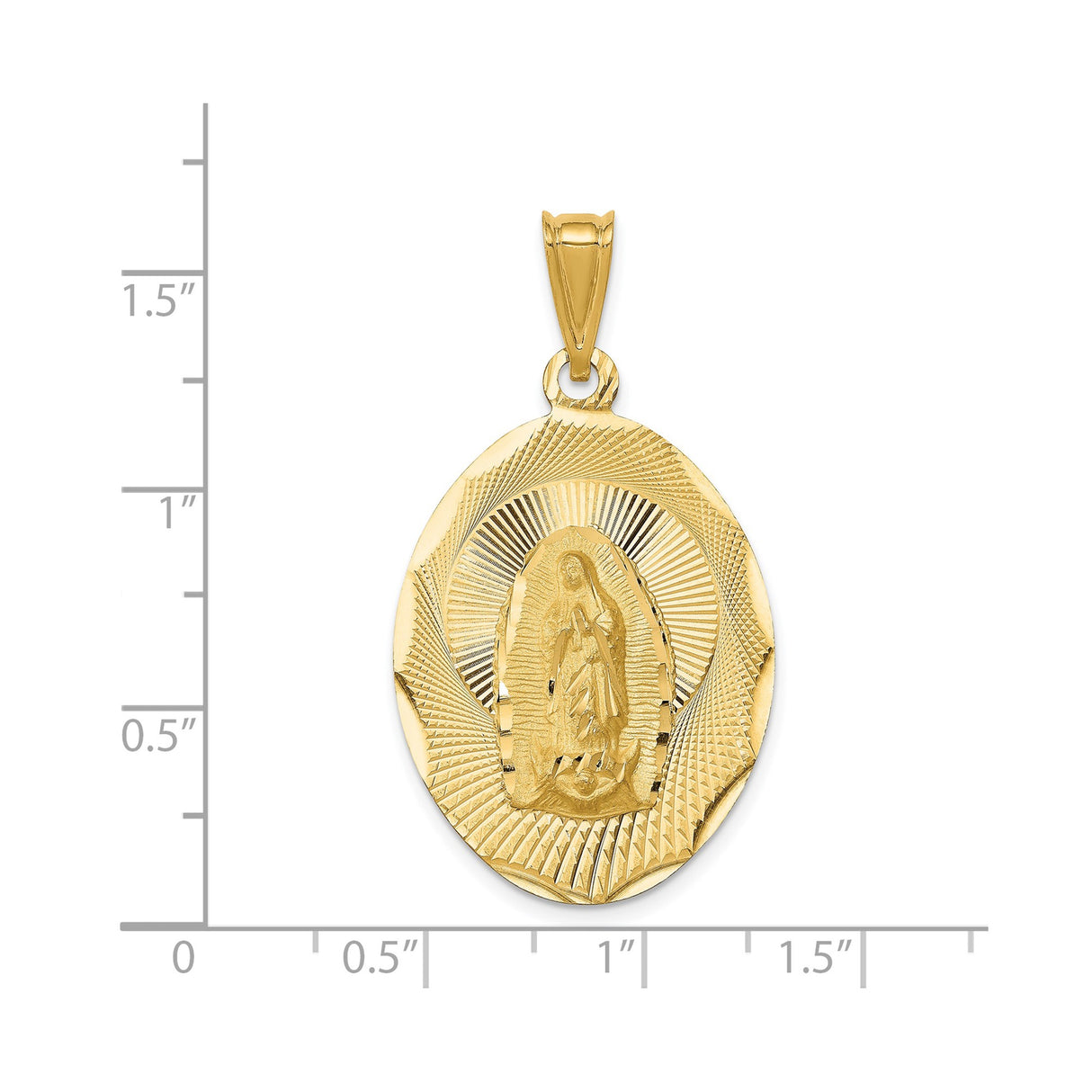 14k Yellow Gold Our Lady of Guadalupe Pendant, Textured Border Religious Medal