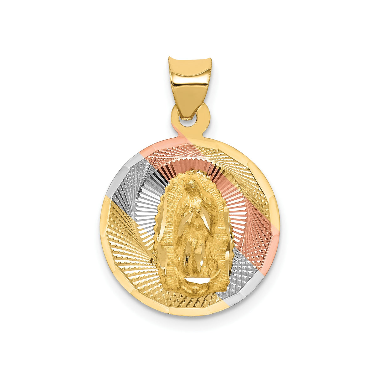 14k Tri-Color Gold Pendant with Rhodium Accents, Our Lady of Guadalupe Medallion