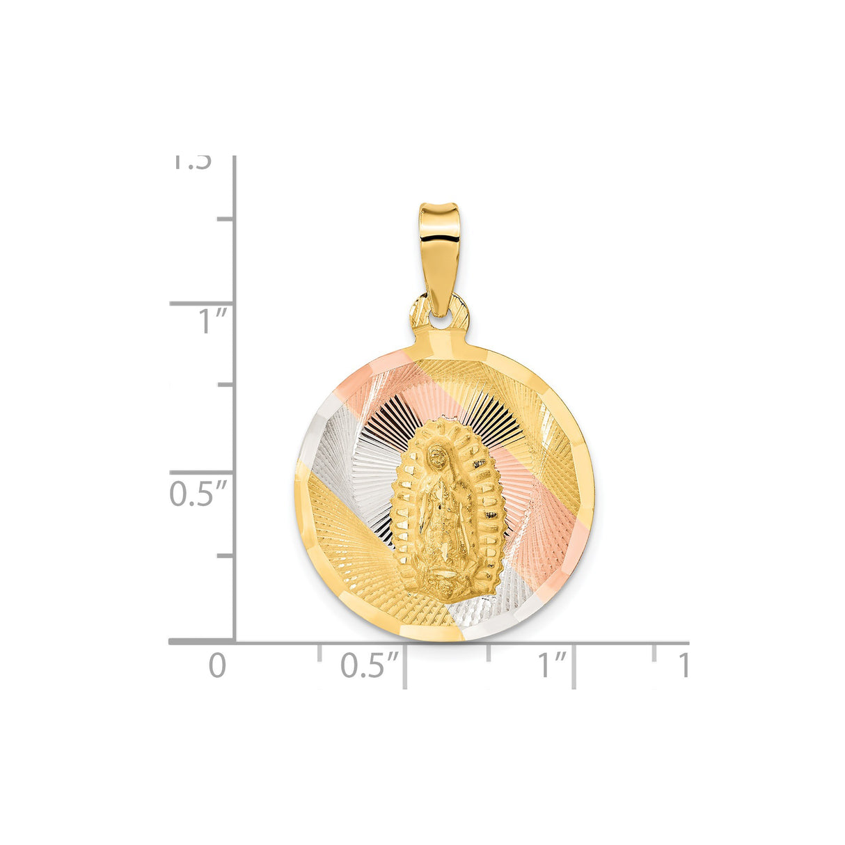 14k Multi-Tone Gold Our Lady of Guadalupe Round Pendant with Raised Virgin Mary Figure