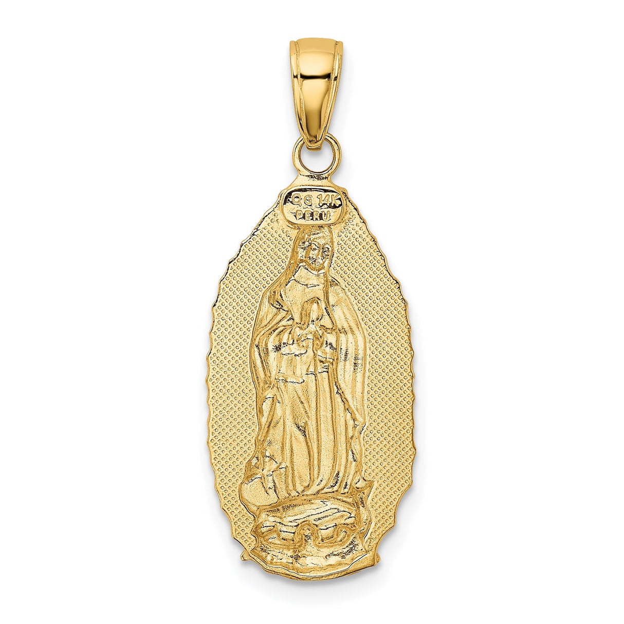 14k Yellow Gold Our Lady of Guadalupe Pendant, Virgin Mary Religious Medal for Women
