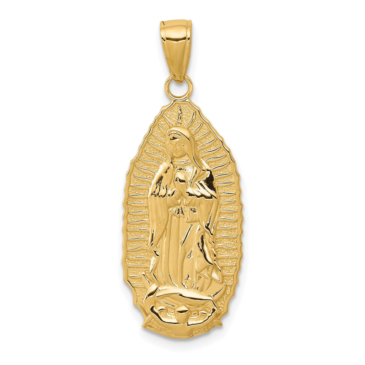 14k Yellow Gold Our Lady of Guadalupe Pendant, Virgin Mary Religious Medal for Women