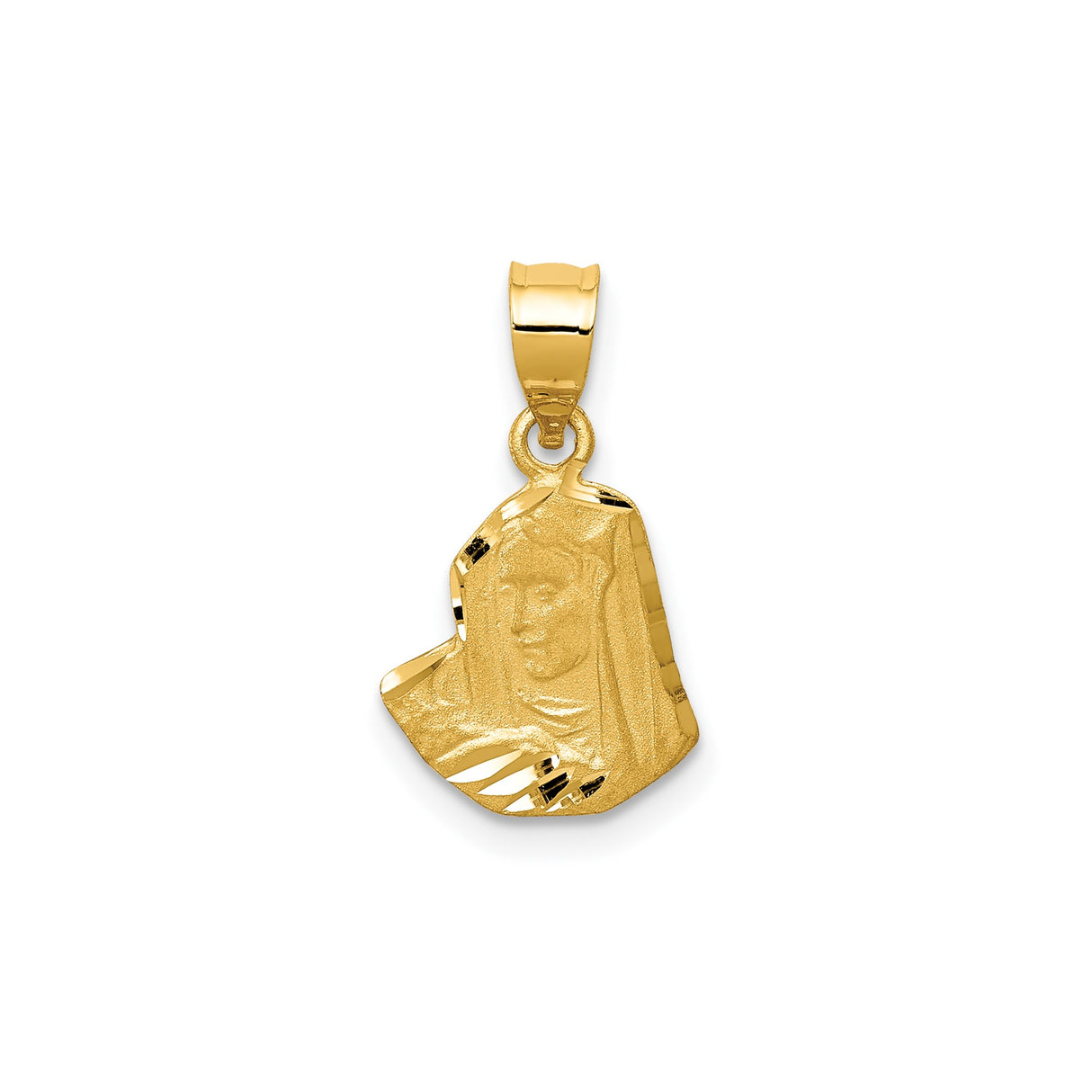 14k Yellow Gold Virgin Mary Pendant, Textured and Polished Catholic Medal, Christian Religious Charm