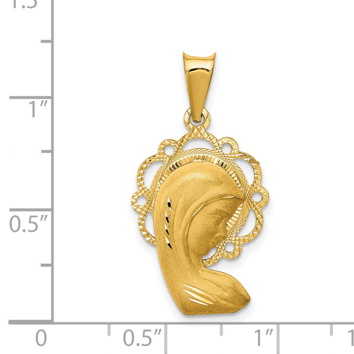 Mary Mother of God Blessed Virgin Figurine Shaped Charm Pendant in Real 14k Yellow Gold