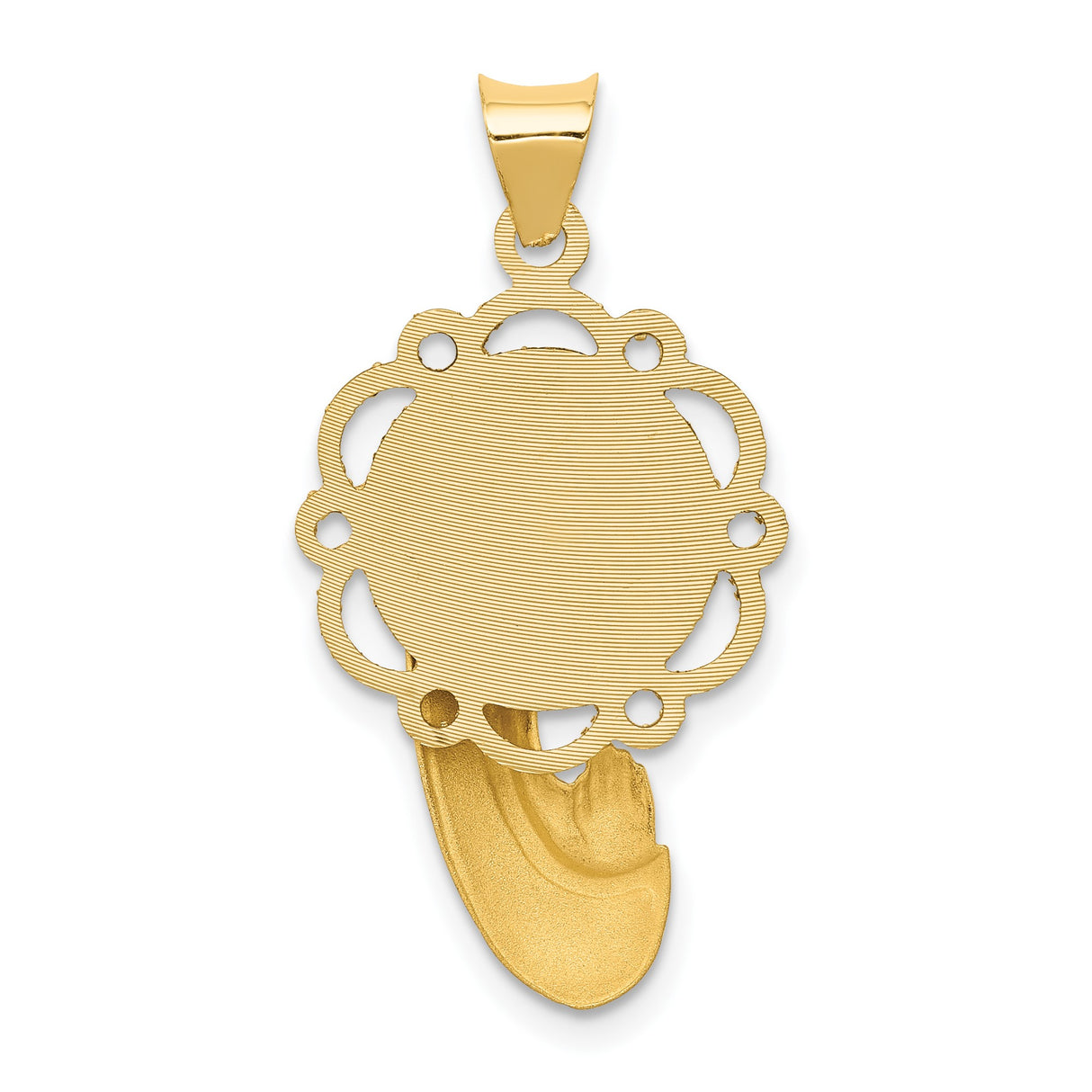 14k Yellow Gold Virgin Mary Pendant with Filigree Halo, Religious Medallion Charm for Women