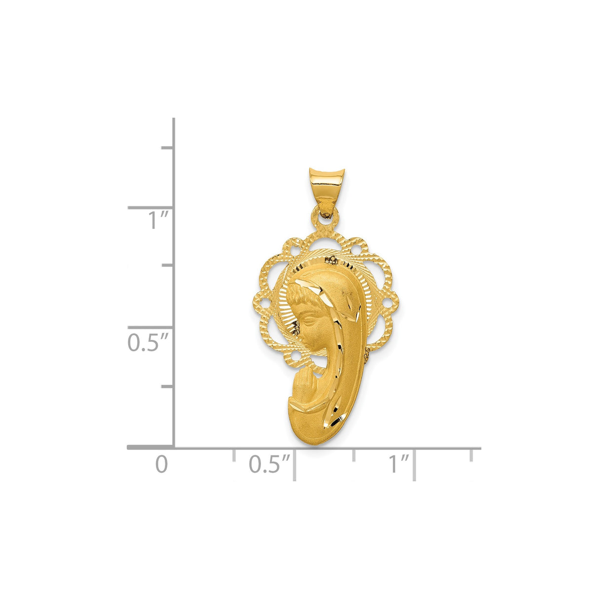 14k Yellow Gold Virgin Mary Pendant with Filigree Halo, Religious Medallion Charm for Women