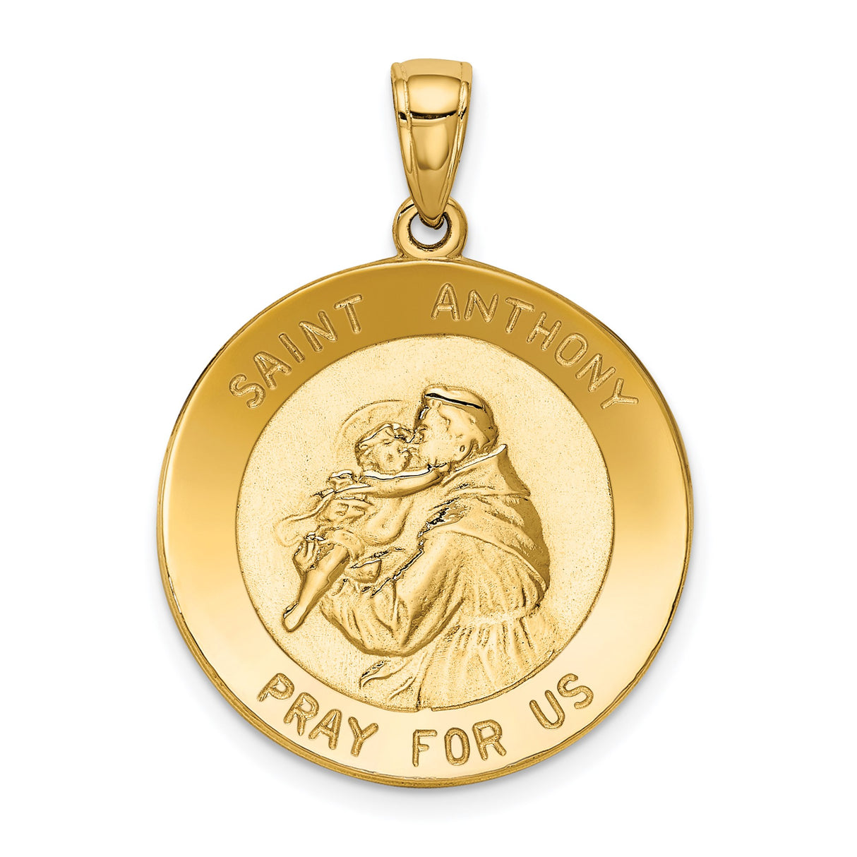 14k Yellow Gold Saint Anthony Pendant with Jesus Inscription, Religious Medallion Charm