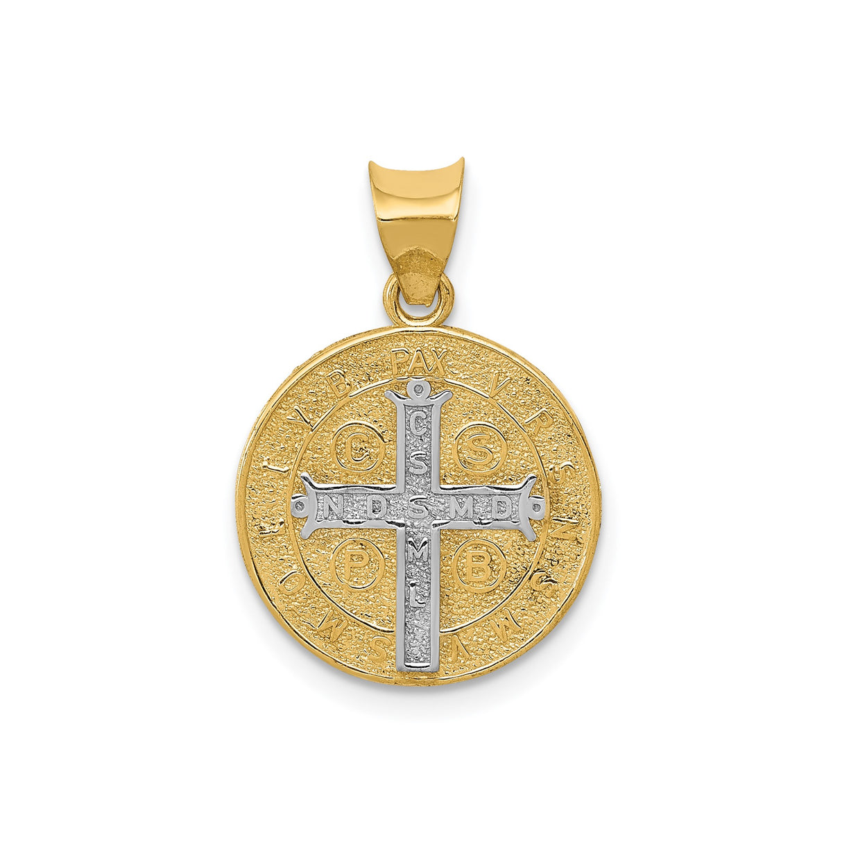 14k Multi-Tone Gold Saint Benedict Medal Pendant, Latin Inscriptions, Catholic Devotional Jewelry
