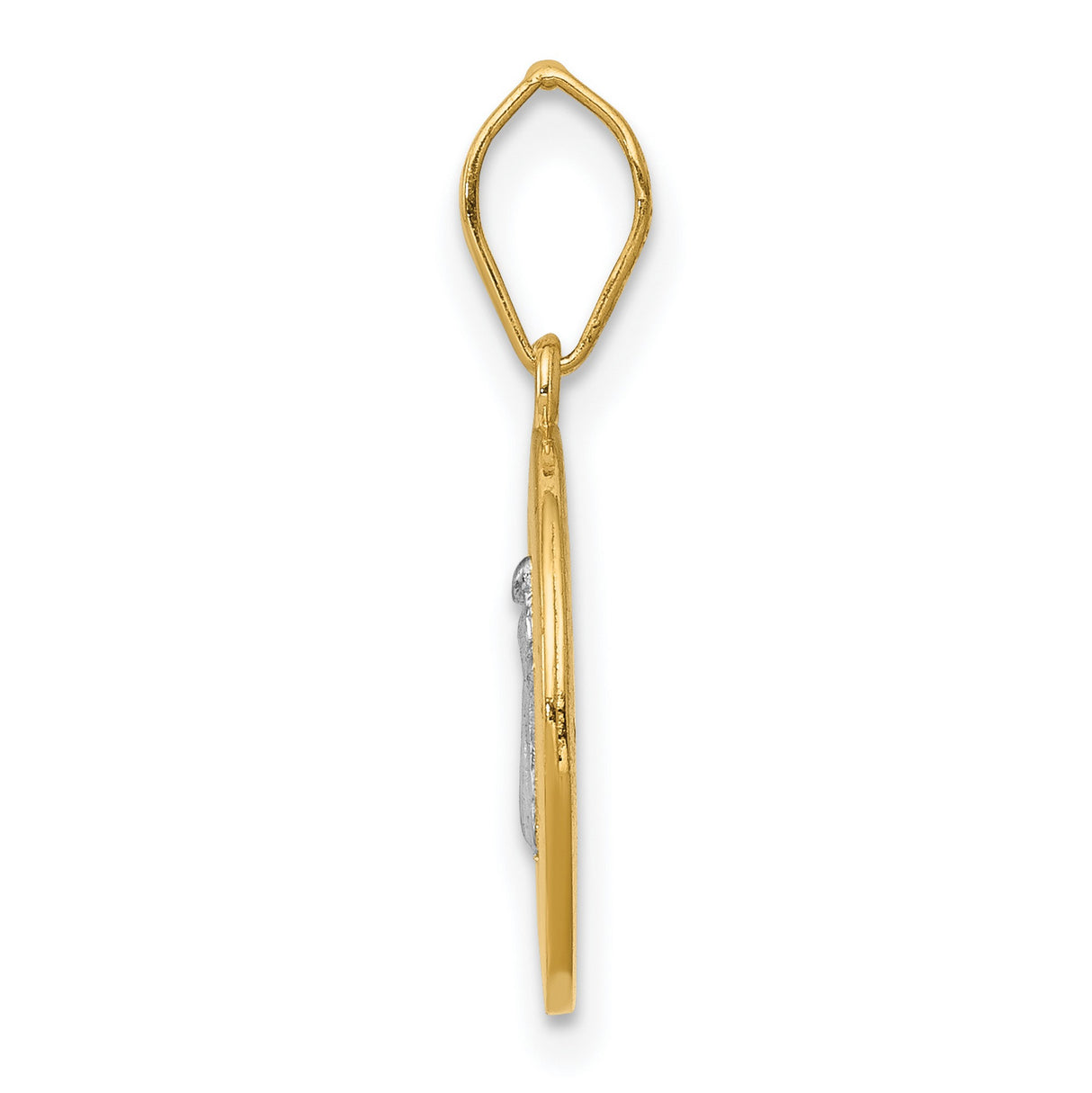 Saint Benedict and Words Round Mini Medal Charm Pendant in Real 14k Multi-Tone Gold