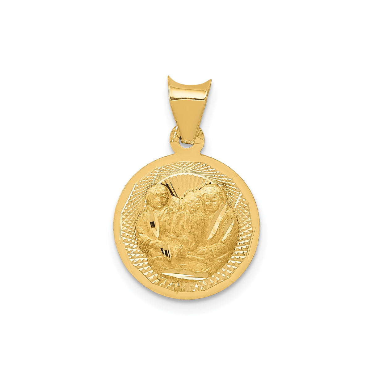 14k Yellow Gold Holy Family Pendant Featuring Jesus, Mary, and Joseph - Catholic Religious Medal