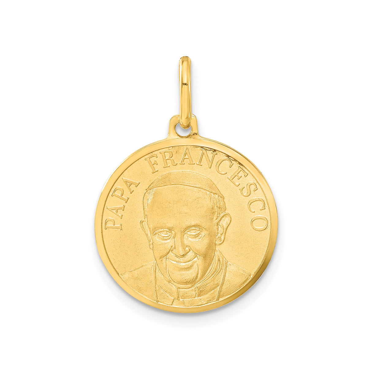 14k Yellow Gold Pope Francis Medallion Pendant with Papa Francesco Inscription