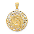 14k Yellow Gold Cherub Angel Pendant with Openwork Floral Design and Radiating Lines