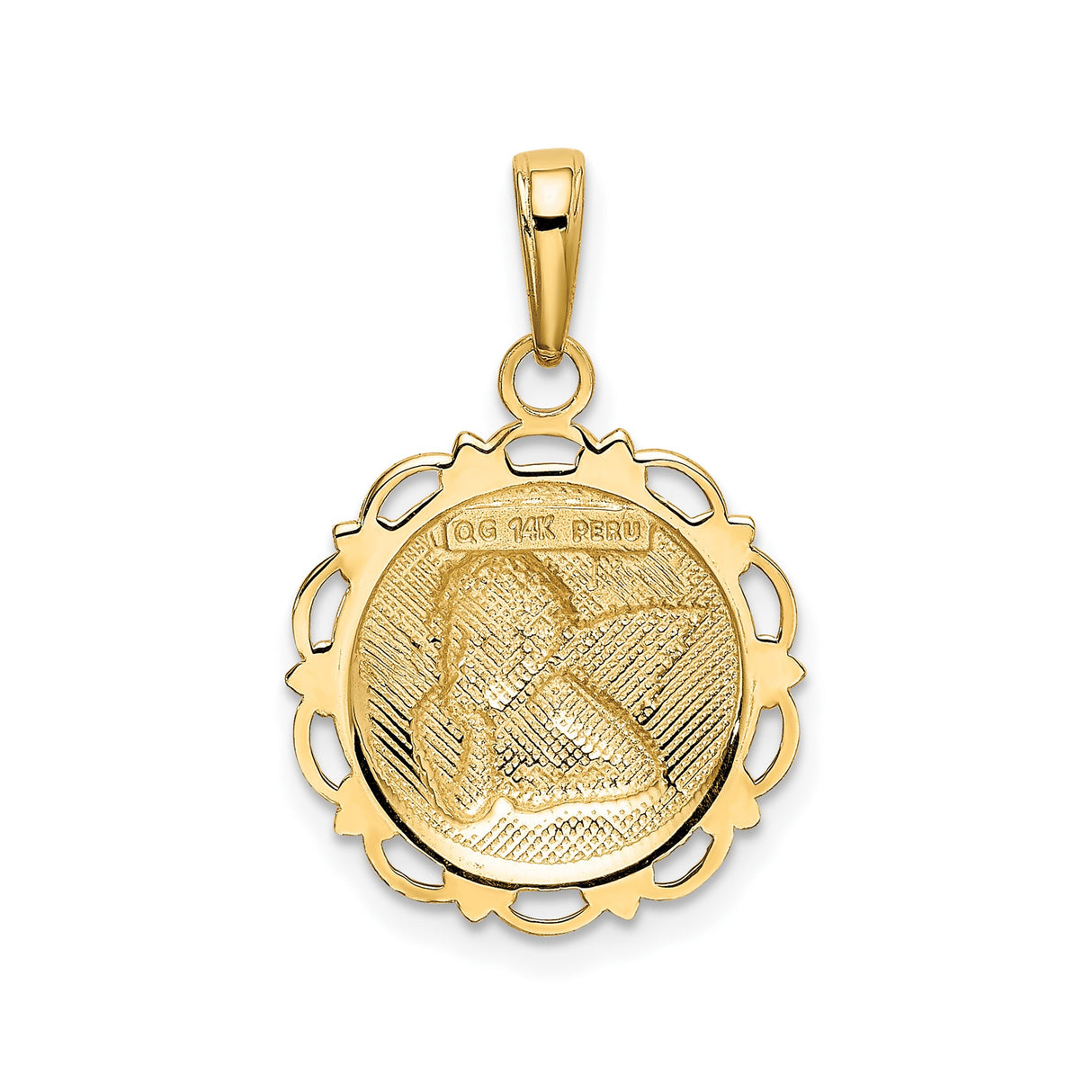 14k Yellow Gold Cherub Angel Pendant with Scalloped Edge and Open Back Christian Theme