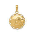 14k Yellow Gold Cherub Angel Pendant with Scalloped Edge and Open Back Christian Theme